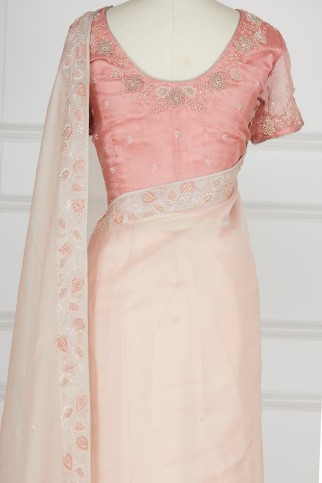 Peach embellished saree set