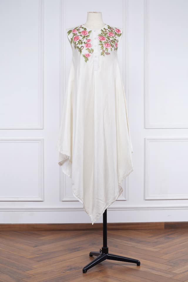 White embroidered asymmetrical dress