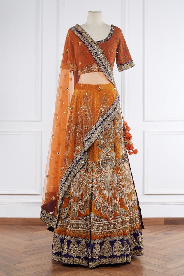 Orange embroidered lehenga set