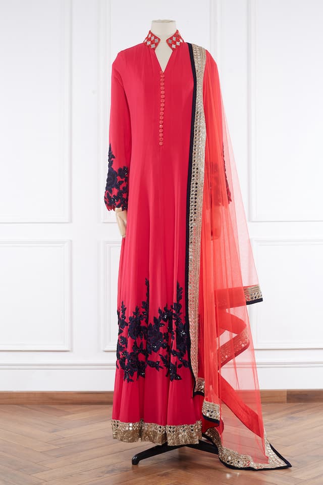 Pink floral embroidered anarkali set