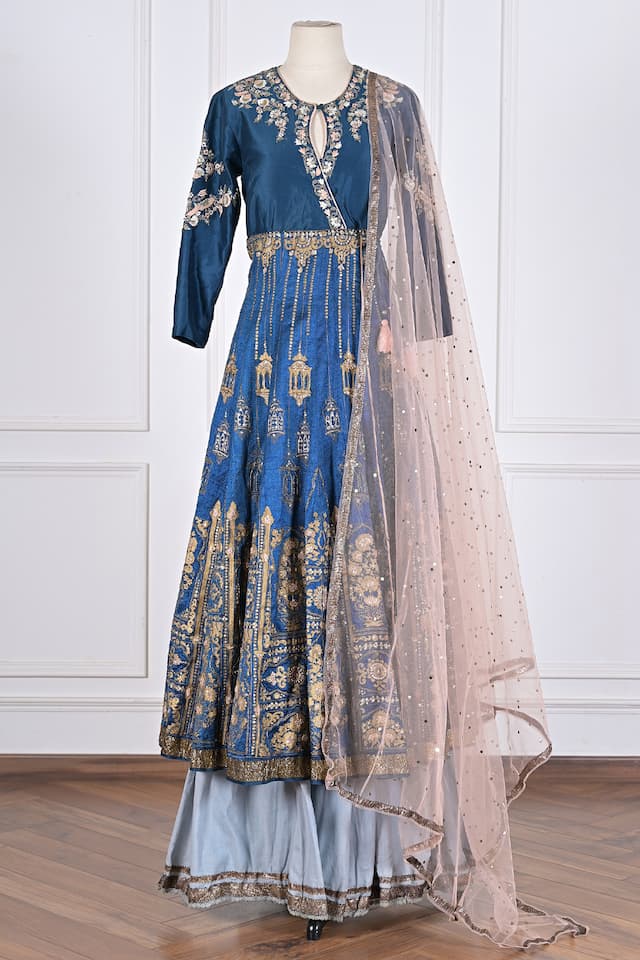 Red embroidered asymmetrical anarkali set Red embroidered asymmetrical anarkali set