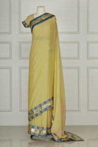 Yellow silk sari set by Abu Jani Sandeep Khosla (1)
