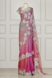 Multicolour floral applique sari set by Suneet Varma (1)