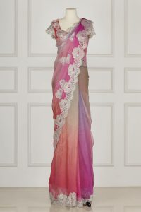 Multicolour floral applique sari set by Suneet Varma (2)