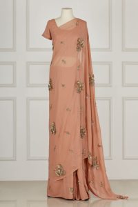 Peach embellished sari set by Ranna (1)