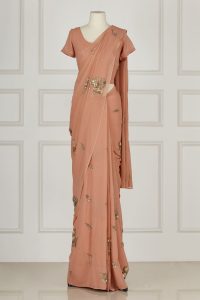 Peach embellished sari set by Ranna (2)
