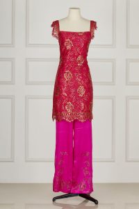 Pink floral embroidered kurta set by Adarsh Gill (2)