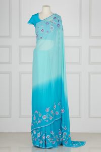 Blue sequin embellished sari set by Geisha Designs (1)