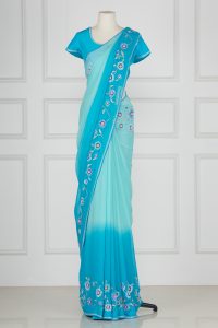 Blue sequin embellished sari set by Geisha Designs (2)