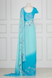 Blue sequin embellished sari set by Geisha Designs (3)