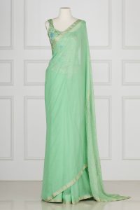 Green stone studded sari set by Adarsh Gill (1)