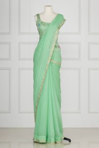 Green stone studded sari set by Adarsh Gill (2)