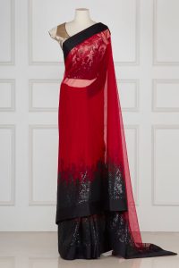 Red sequin embellished sari set by Shantanu Goenka (1)