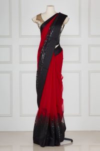 Red sequin embellished sari set by Shantanu Goenka (2)