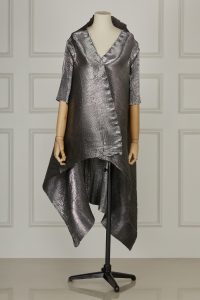 Silver asymmetrical jacket by Kiran Uttam Ghosh (1)
