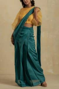 Blue mirror pre-stitched sari set by Charkhee (1)
