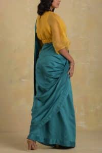 Blue mirror pre-stitched sari set by Charkhee (3)