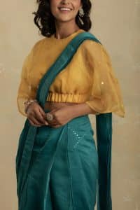 Blue mirror pre-stitched sari set by Charkhee (4)
