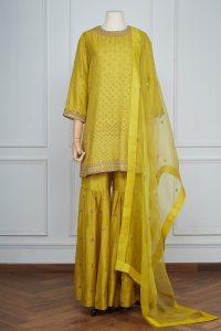 Yellow embroidered sharara set by Lajjoo C (1)