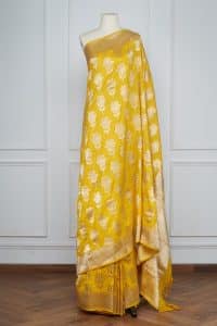 Yellow floral woven sari by Ekaya (1)