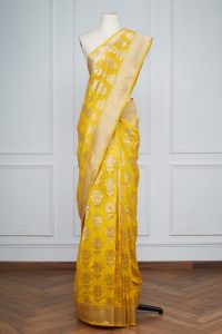 Yellow floral woven sari by Ekaya (2)