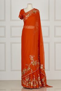Orange floral sequinned saree set by Adarsh Gill (1)