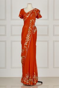 Orange floral sequinned saree set by Adarsh Gill (2)