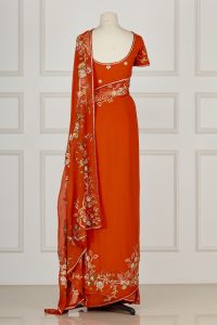 Orange floral sequinned saree set by Adarsh Gill (3)