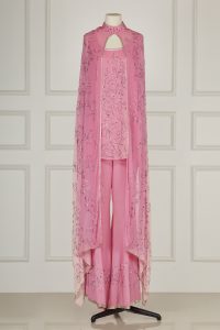 Pink stone studded cape kurta set by Suneet Varma (1)