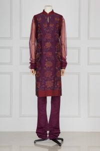Purple floral embroidery kurta set by Rohit Bal (2)