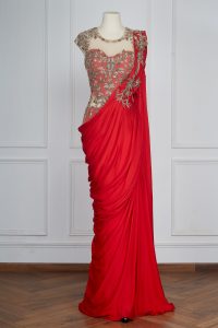 Red zardozi embroidery gown set by Sonaakshi Raaj (1)