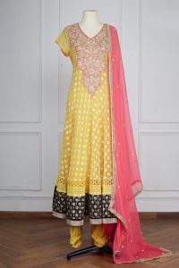 Yellow floral embroidery anarkali set by Dolly J (1)