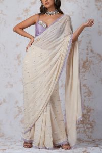 Ivory pearl and sequinned saree set (1)