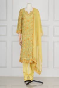 Yellow floral embroidery kurta set by Abu Jani Sandeep Khosla (1)