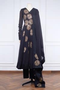 Black patchwork embroidered angrakha set (1)