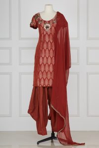 Brown leaf metallic woven kurta set by Rohit Bal (1)