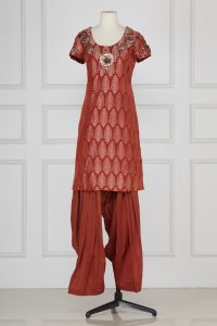 Brown leaf metallic woven kurta set by Rohit Bal (2)