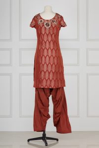 Brown leaf metallic woven kurta set by Rohit Bal (3)