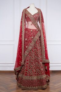 Red sequin embroidered lehenga set-1