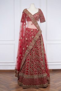 Red sequin embroidered lehenga set (1)