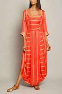 Red striped dhoti dress (1)
