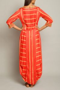 Red striped dhoti dress (2)