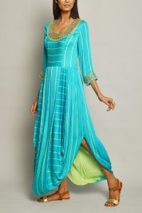 Turquoise striped dhoti dress (1)