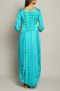 Turquoise striped dhoti dress (2)