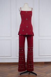 Red sequin embroidered short kurta set (2)