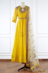 Yellow cotton silk anarkali set by Jayanti Reddy (1)