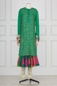 Green sequin embroidery kurta anarkali set by Petticoat Lane by Debyani & Divya (2)