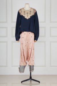 Navy blue and pink pearl detail top and pants by Payal Singhal (1)