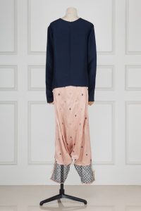 Navy blue and pink pearl detail top and pants by Payal Singhal (2)