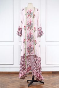 Pink floral printed kurta and jacket set (1)